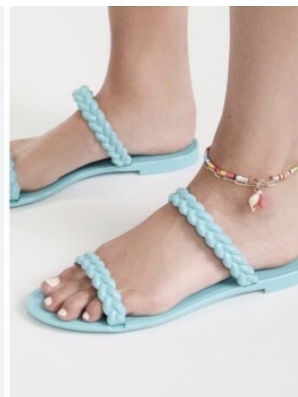 Stuart Weitzman Women's Blue Braided Sawyer Jelly Flat Designer Sandals 7